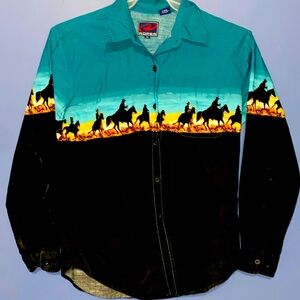 Roper Teal & Black Cowboy Silhouette Button-Down Shirt
